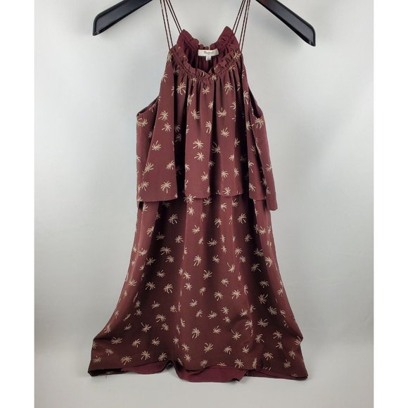 Madewell Women Dream Drift Overlay Palm Tree Silk Dress Lined Brown Size 4 C6315 - Picture 3 of 9
